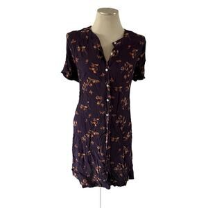 Vtg Y2K 2000s Purple Floral Button Down Cottagecore Fruit Dress Wmns XL